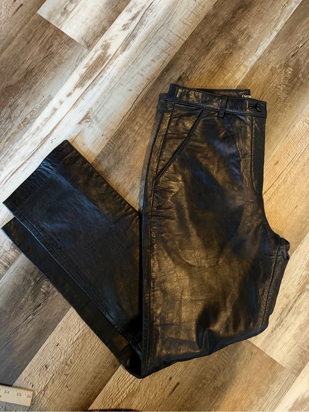 Women’s Black Lamb Skin Leather Pants, Tall, Straight Cut, Soft Leather, Moto